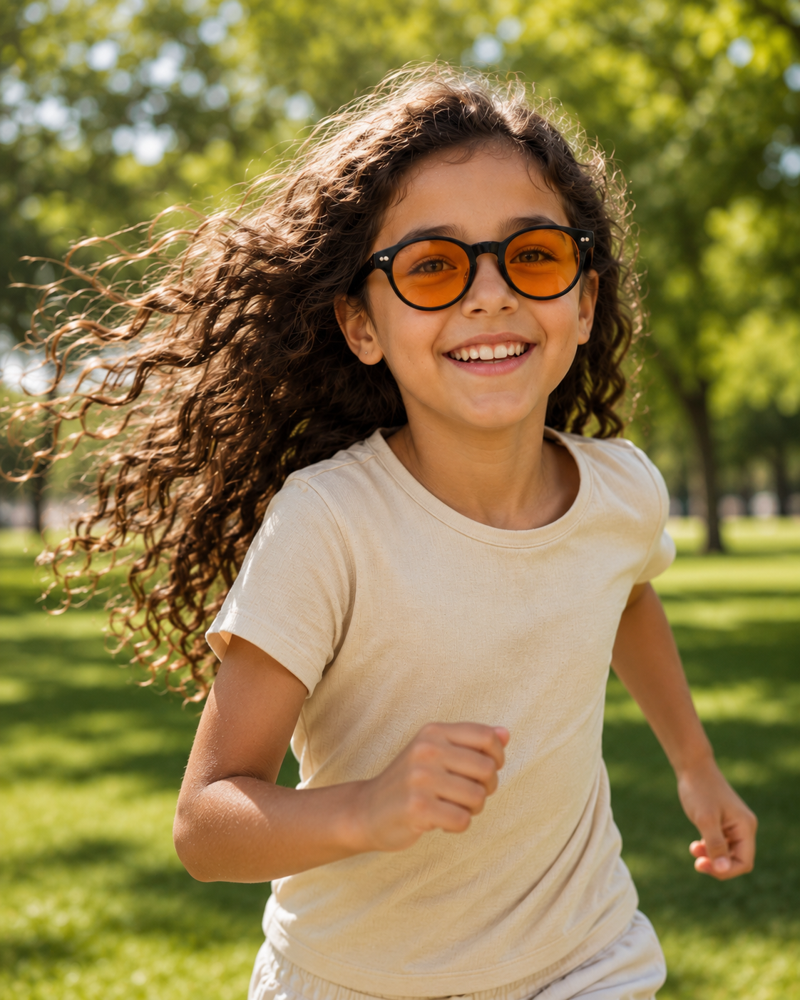 Niña con anteojos al aire libre
